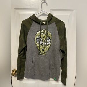 Vintage wild tribute Olive and Gray Alien Graphic Hoodie